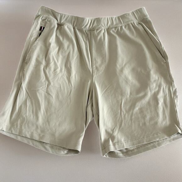 Fourlaps khaki performance stretch shorts mens M recycled nylon activewear - Picture 1 of 7